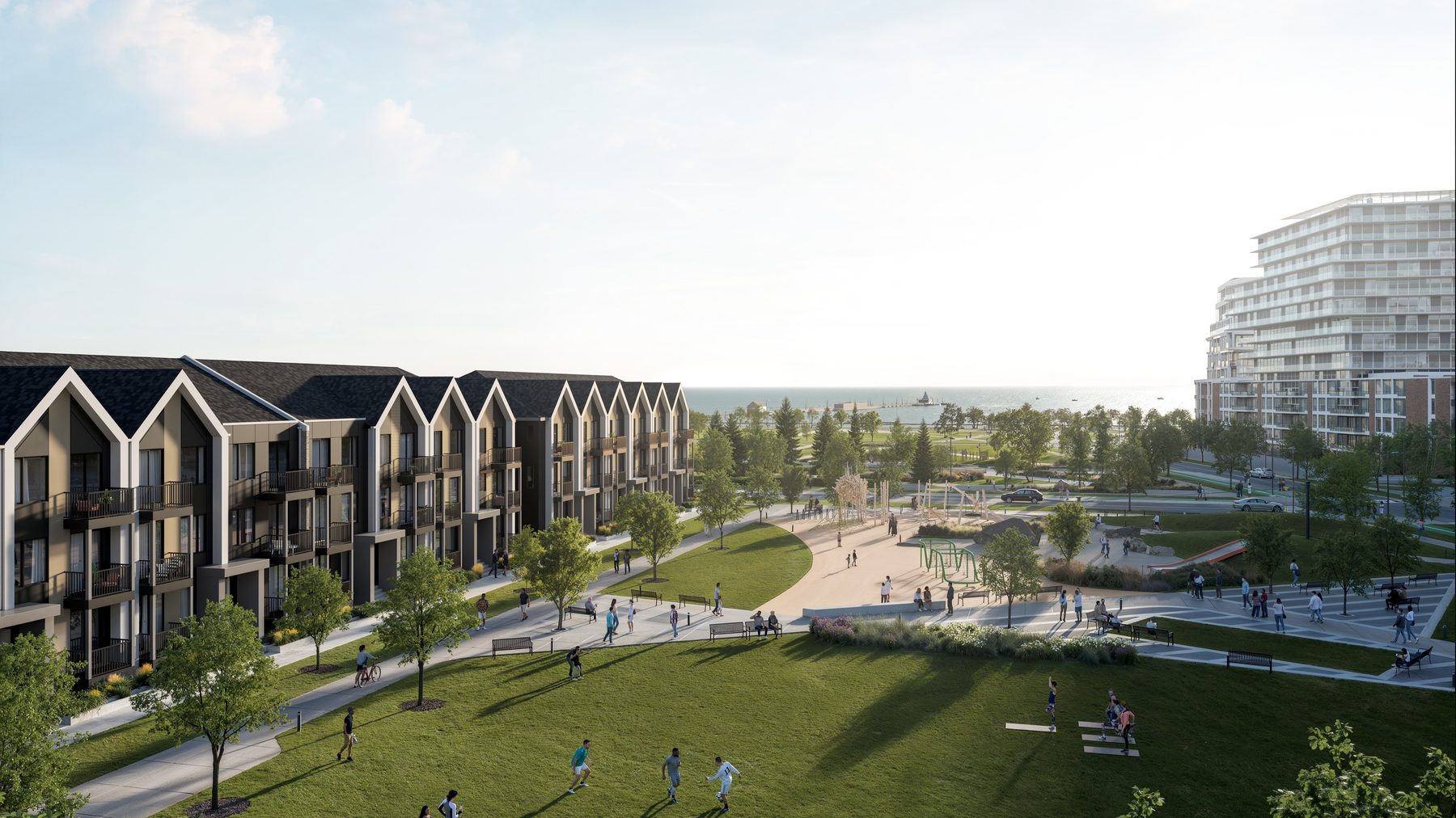 Aura townhomes overlooking Ogden Park and Lake Ontario